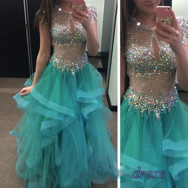 vestido de gala azul turquesa