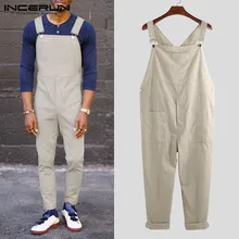 INCERUN Для мужчин широкие брюки комбинезон с карманами однотонные Подтяжки Брюки Модные Повседневное Свободные Комбинезоны Комбинезон Для мужчин Уличная 5XL