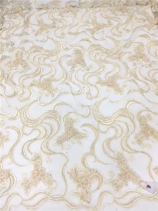 

Luxury wedding French net lace cloth embroidery nice tulle lace fabric with beads for making dress HNZ67(5yards/lot)