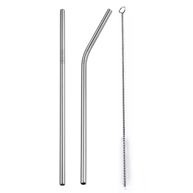 

UPORS 2Pcs Reusable Stainless Steel Straw with Cleaner Brush High Quality Straight and Bent Metal Drinking Straw Bar Accessories