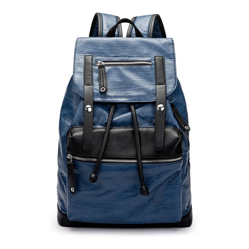 

Soft Leather Both Shoulders Package Male business Backpack pink laptop man geometric Will Capacity school bags for teenagers hot