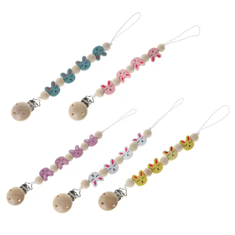 

Pacifier Chain Baby Teethger Soother Holder Natural Wood Rabbit Cartoon Cute Beads Clip Support Nipple Strap Hanging New Hot