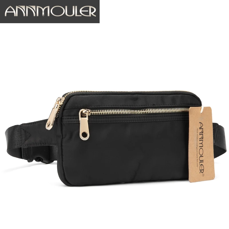 Annmouler полиэфирная Женская поясная сумка большой емкости черная поясная сумка с двойной молнией женская нагрудная сумка 4 цвета