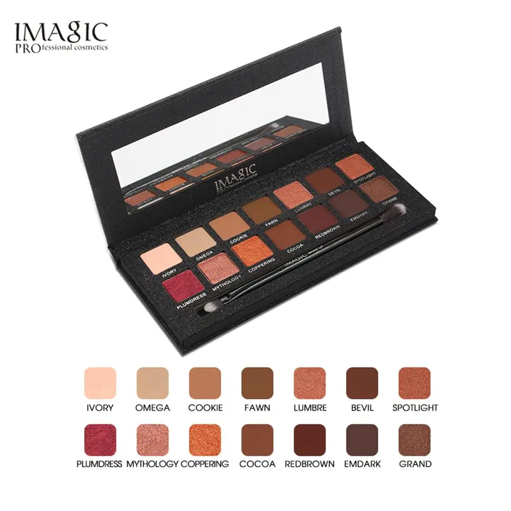 IMAGIC 14-Color Shimmer Matte Eye Shadow Reddish Brown Sunset Eyeshadow Palette Waterproof Long Lasting Eye Makeup Cosmetic