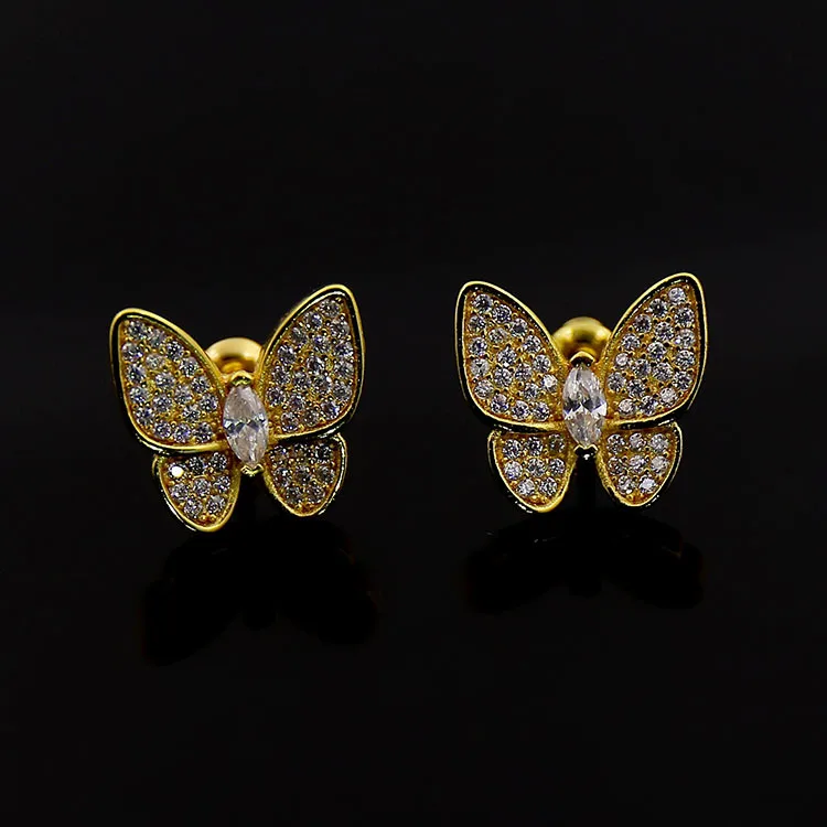 

High Quality Silver Color Earring Jewelry Luxury Full CZ Zircon Butterfly Gold Color Stud Earrings For Women(DJ1060)