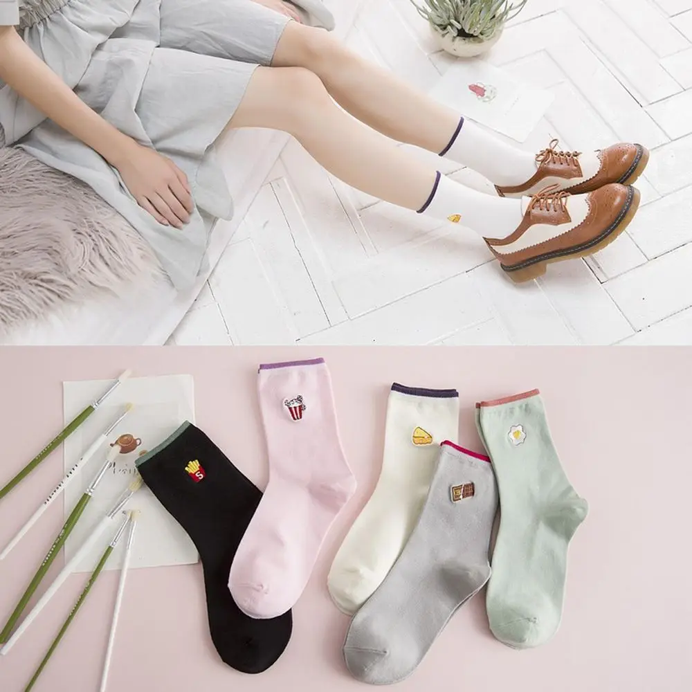 1 пара calcetines mujer Корейская оригинальная модная вышивка Мультяшные снеки