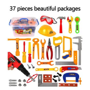 

37 Pieces Pack In Box Kids Toy Tool Set Construction Tool Sets DIY Learning Multi Tool Boys House Playing Toy Christmas Gift