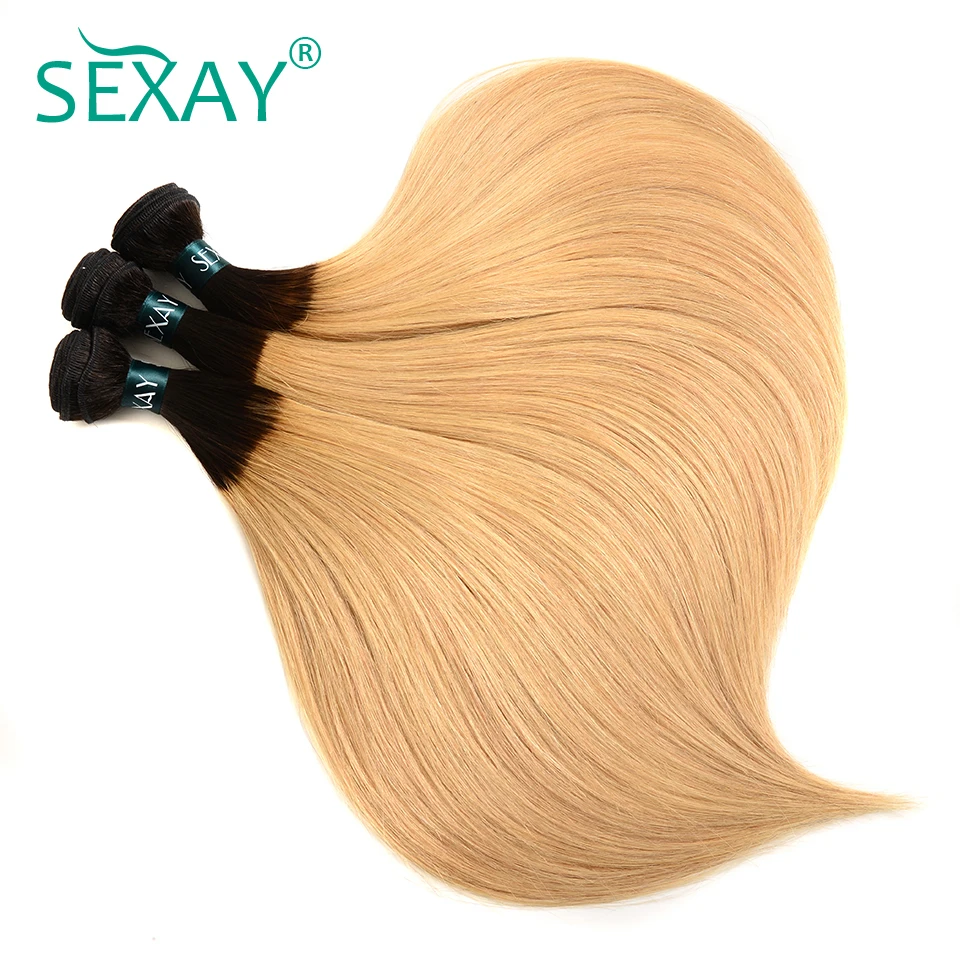 

Sexay Blonde Straight Ombre Human Hair Weaves 3 Bundles 2 Tone 1B/27 Bleach Blonde Brazilian Ombre Hair Weave Bundle Non Remy