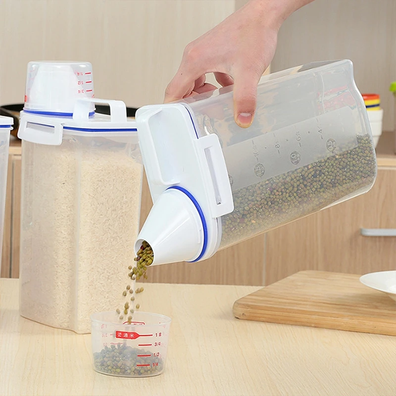 2KG Moisture proof Sealed Boxes With Measuring Cup Portable Kitchen Food Storage Box Bean