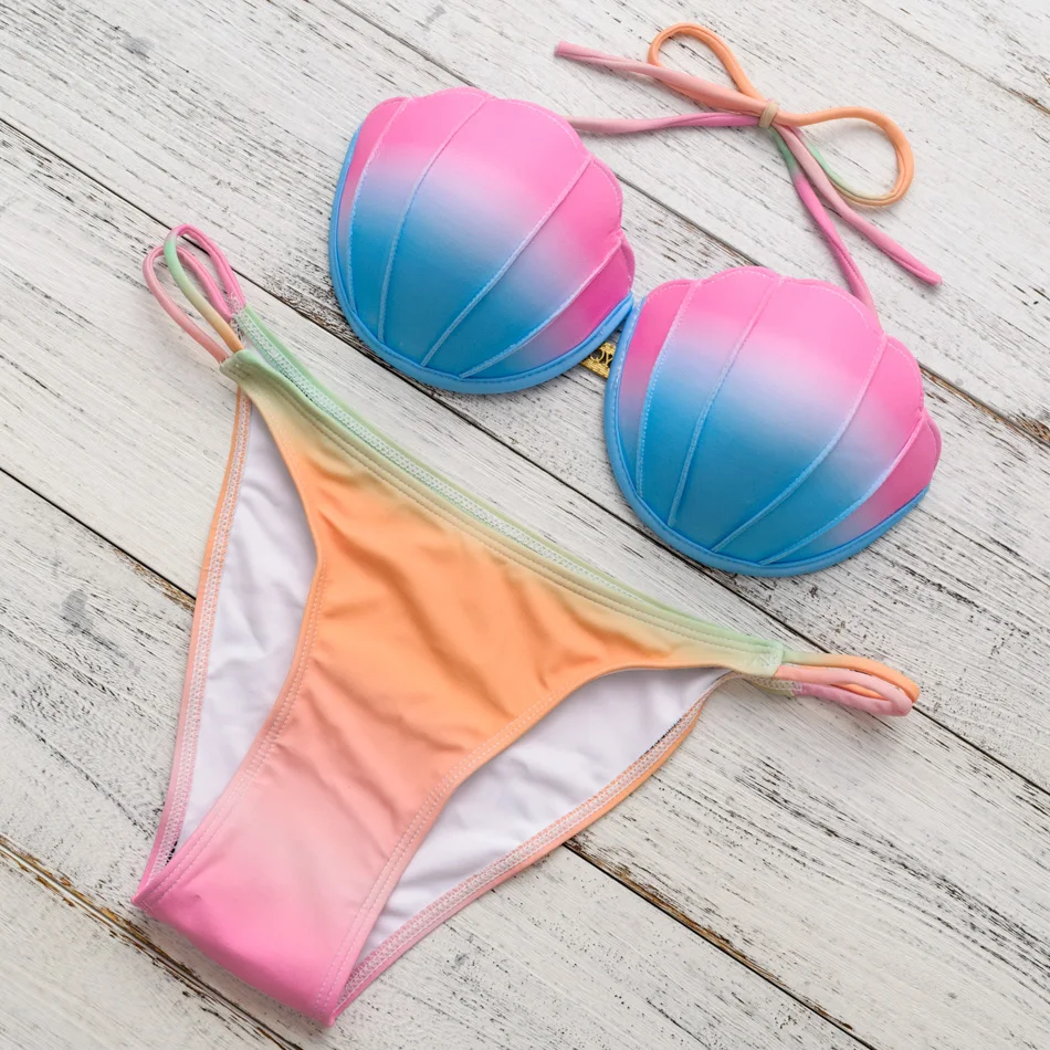 Baño bikini bañadores Halter brasileño mujeres Conchas taza playa