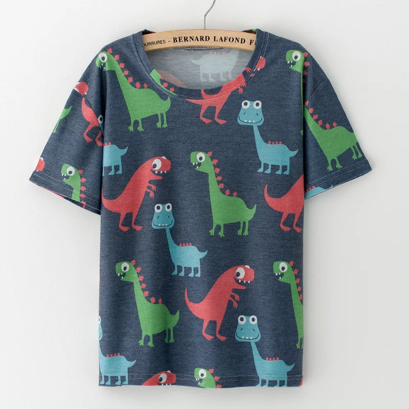 

Women Casual Sweet Cute Dinosaur Graphic Cartoon Print Tee Vintage Beach Fashion Summer Tops Clothing Streetwear Blouses