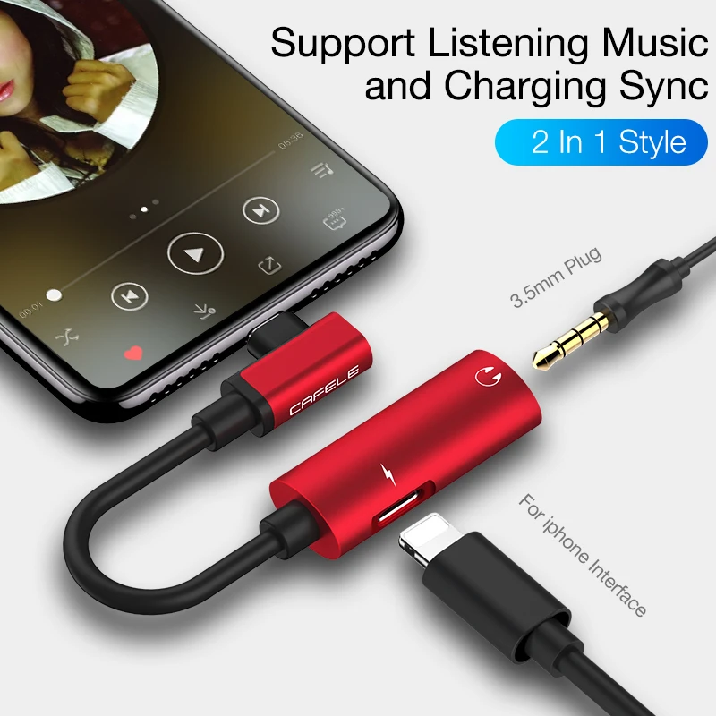 

Cafele OTG for Lightning to 3.5mm AUX and for Lightning Female Audio Adapter 2in1 for iPhone XS XR 8 7 6 Headphone Jack Adapter