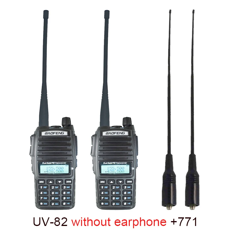 2 шт./лот портативное радио Baofeng UV-82 портативная рация UV 82 CB Ham Радио Vhf Uhf UV82 радио приемопередатчик+ длинная мягкая антенна 771 - Цвет: withoutearphone