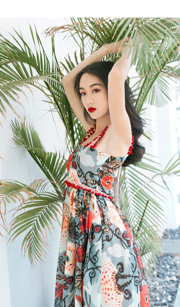 Tang women summer dress 2019 sling Floral maxi dresses boho summer vacation lace beach dress (14)