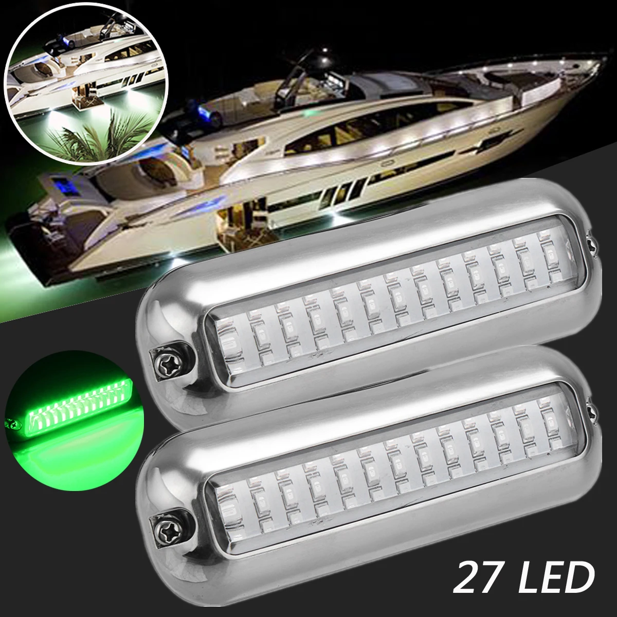 

1PCS 27 LED Green Fishing Light Attracting Fish Underwater LED Night Luring Lamps For Marine Pontoon Boat Fishing Tools