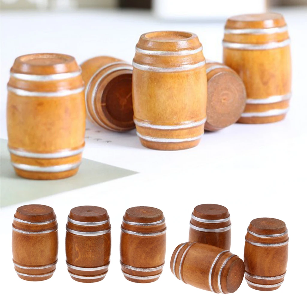 6 Pcs 1/12 Dollhouse Furniture Doll house Miniature Beer Barrel Cask Model Room Accessories Simulation Toys dolls accessories