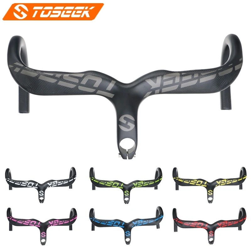 

TOSEEK Full 3K Carbon Fiber Integrated Bicycles Handlebar Road bike Bent Bar Bike Handlebar Fork Diameter 28.6mm 8 Color Matte