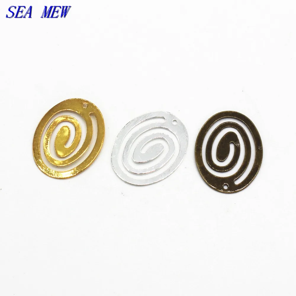 

SEA MEW Earrings Accessories 23*18mm Copper Hollow Silver Gold Antique Bronze Brass Oval Charm Connectors For Jewelry Making