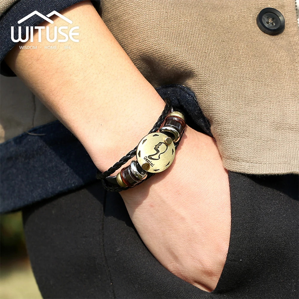 

Zodiac Sign Vintage Bronze Handmade Fashion Charm Jewelry Leather Bracelet Hook 12 Constellations Fashion Charm Easy-hook