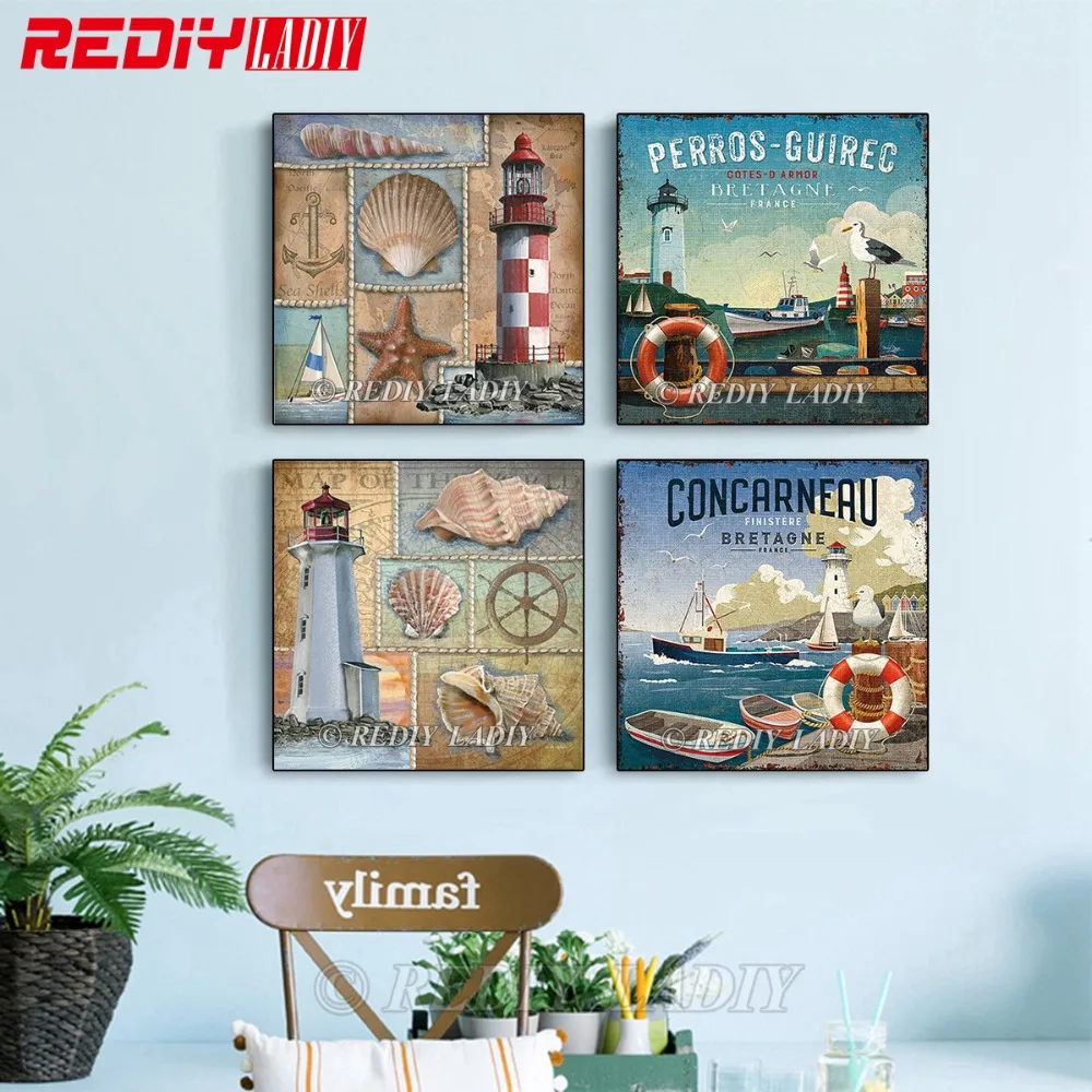MF86054A  Diamond Mosaic Pattern Crystal Full Square Diamond Embroidery Lighthouse Ocean DIY Diamond Painting Cross Stitch Home Decor Gift