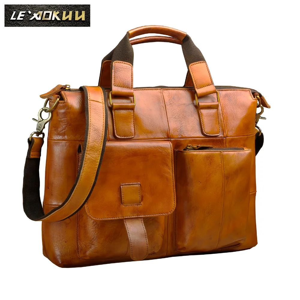 Для мужчин качество кожи античный дизайнер Бизнес Портфели Повседневное 14 "Сумка для ноутбука атташе сумка-портфель B260l