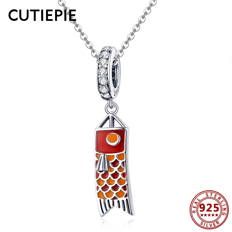 

CUTIEPIE Lovely 925 Sterling Silver Cute Koinobori Squid Flag Necklace Women Pendant Necklaces Silver Anniversary Jewelry Gifts