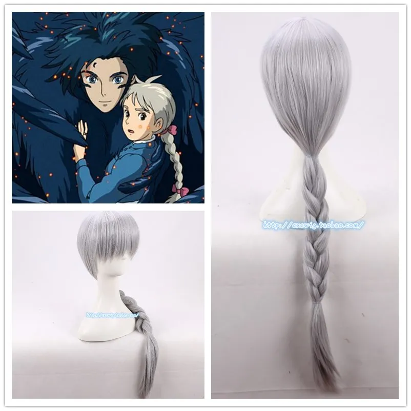 Howl's Moving Castle Косплей Sophie Hatter длинные косички серебристо серые прямые