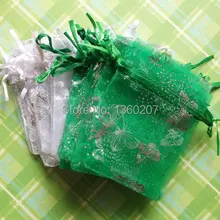 100 шт./лот 7x9 cm Смешанные 2 цвета Серебро бабочки органза сумки свадебный подарок мешок ювелирных изделий мешки