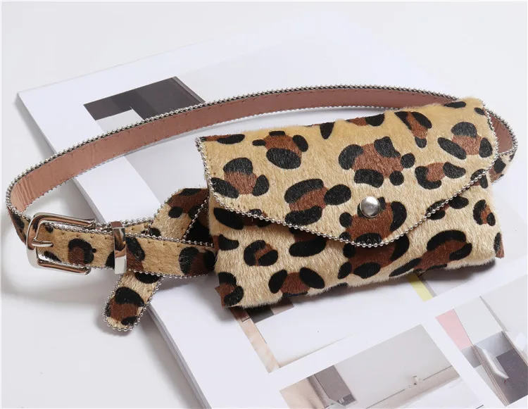 leopardo saco de cintura moda rebites cinto