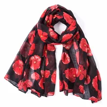 2016 Winter Fashion poppy Flower Print Scarf Women Wrap Shawl Women Accessories Poppies Scarves Long Scarf, Free Shipping casual poppy print voile scarf