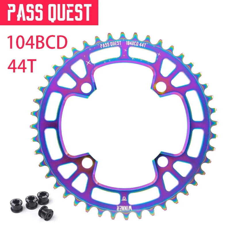 Pass Quest горный велосипед круглая Звездочка зубы 104BCD MTB велосипедный шатун алюминиевая Звездочка титановое покрытие M590 M670 M780 - Цвет: 104BCD-44T