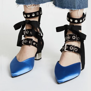 

Shoes Women Fashion Brand Ankle Straps Sandals zapatillas mujer Summer Pointed-toe chaussures femme Sexy Lady footware Rivets