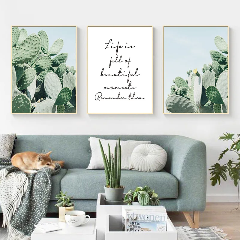 

Nordic Green Cactus Poster Life Quotes Posters And Prints Plant Painting Canvas Print Wall Art Picture For Living Room Unframed