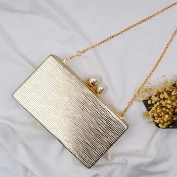

New Golden PU Fabric Women Evening Clutch Bag Handbag Box Shaped Purse