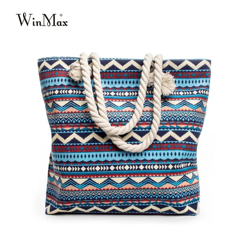 2017 Nova Verão bohemian estilo Das Mulheres Da Lona listrado bolsa de Ombro Bolsa de Praia Feminino Casual Sacos de Compras Tote Grande Saco Do Mensageiro floral
