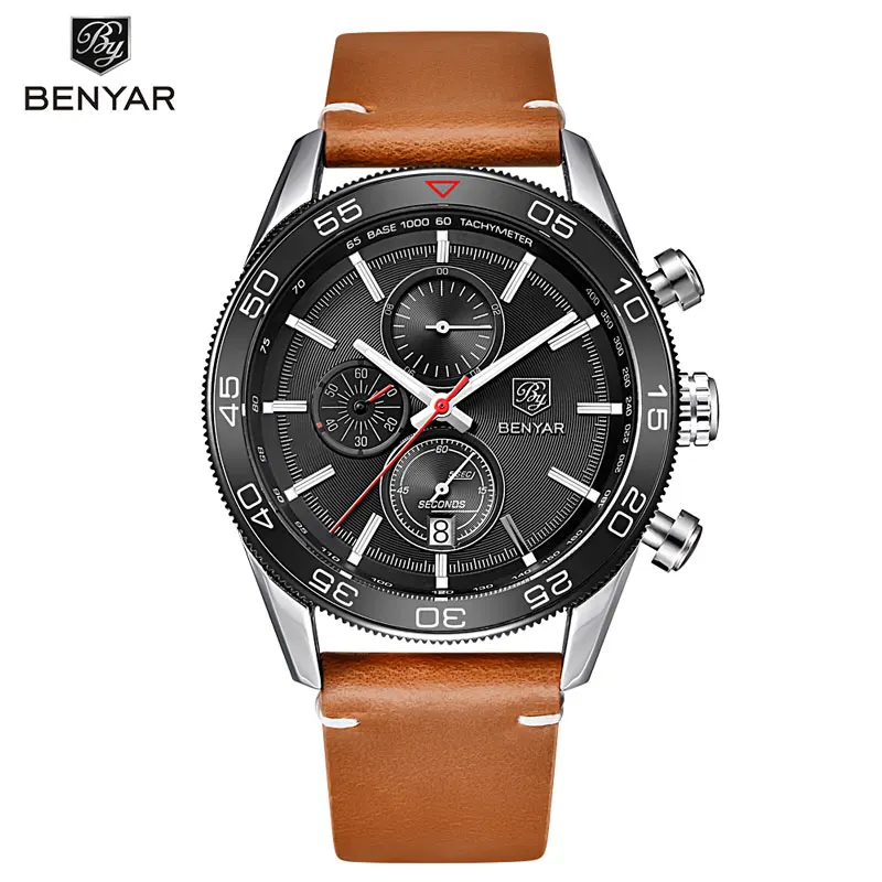

BENYAR Men's Watches Fashion Luxury Brand Men's Sports Watch Military Waterproof Business Quartz Watch Leather Relogio Masculin