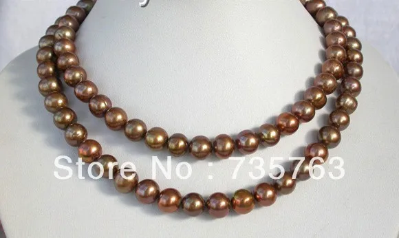 

HOT 00965 big CLASSIC 34"10-11mm round coffee freshwater Pearls necklace