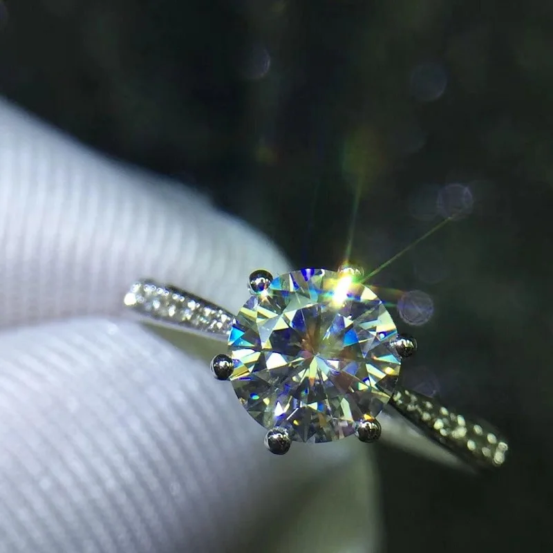 1 карат ct свадебное кольцо с бриллиантом Муассанит подлинное 18K 750 Белое золото D