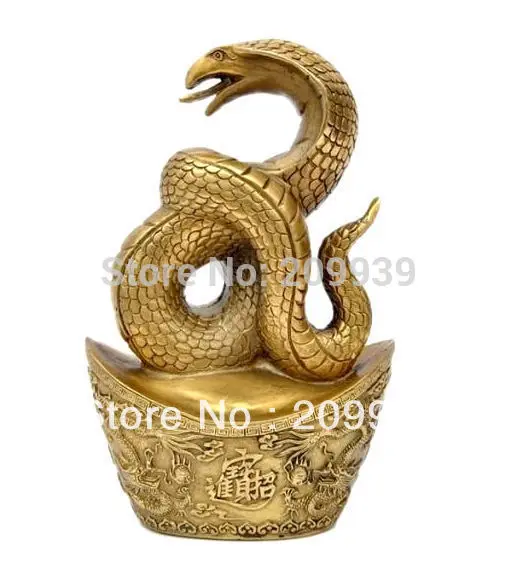 

ABB huij 0094 Auspicious bring good luck Snake bronze statue and the God of wealth statue (A0314)