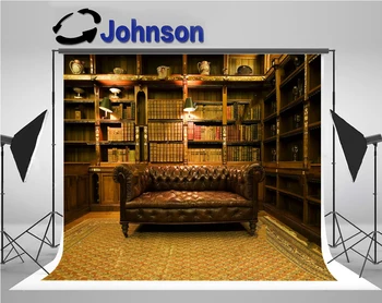 

wall backgrounds Vinyl cloth High quality Computer print Retro Brown Leather Couch Room Bookshelf Light backdrop