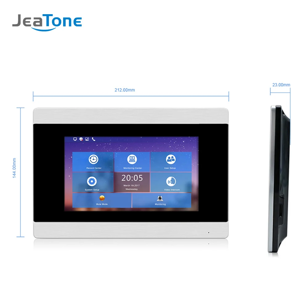JeaTone 7 дюймов wifi IP видео домофон проводной один монитор система контроля доступа сенсорный экран Обнаружение движения