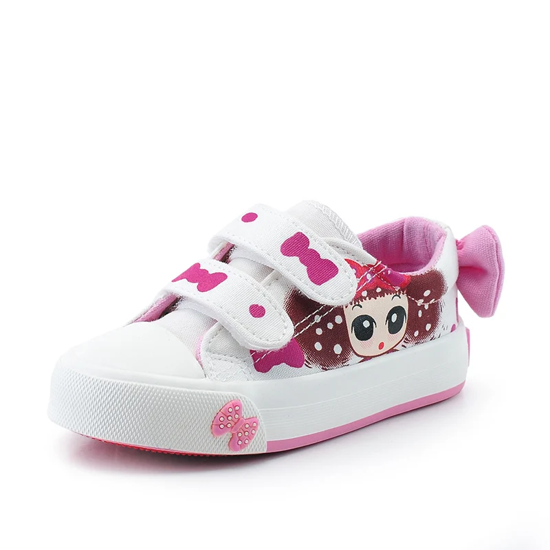 

Children Shoes Girls Casual Shoes 2017 Autumn Fashion Cartoon Print Bow Pincess Flat Girl Sport Toddler Baby Shoes Kids Sneakers