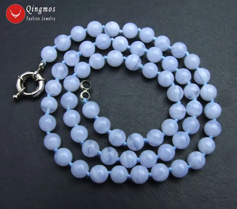 Qingmos Trendy Blue Lace Agates Necklace for Women with 6mm Round Natural Blue Lace Agates Stone Necklace Jewelry 17'' nec6545