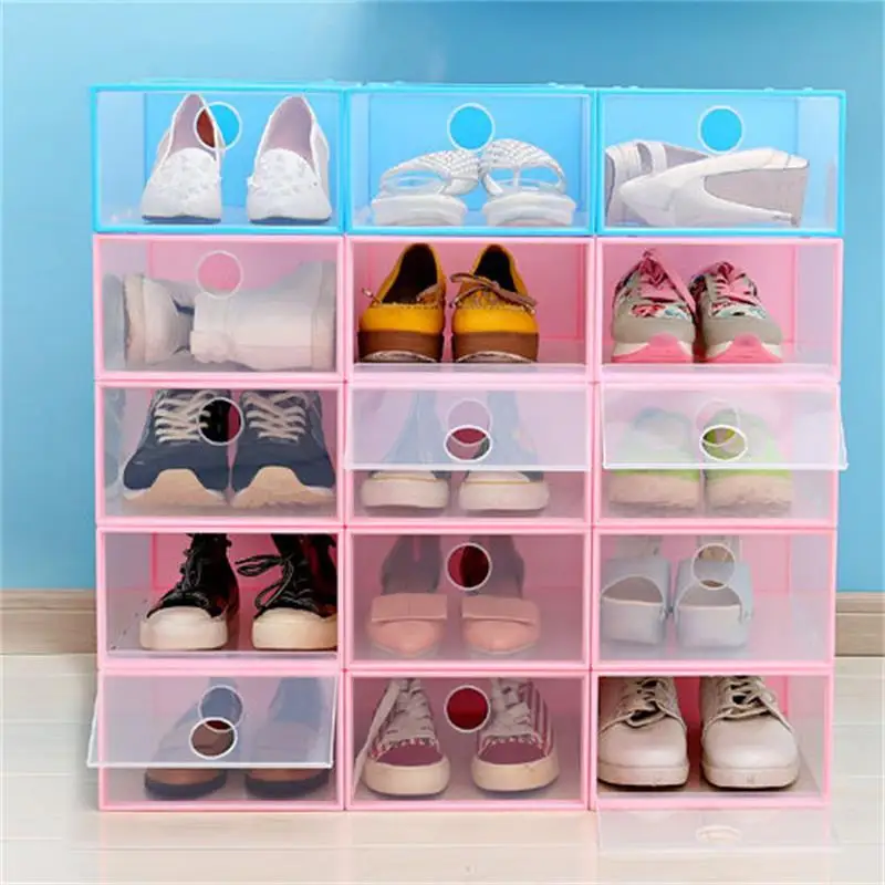 4PCS-2017-New-Eco-Friendly-Storage-Box-Transparent-Plastic-box-Organize-Rectangle-Glossy-makeup-Shoe-Organizer
