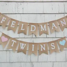 Пользовательское имя Близнецы дважды Blessed baby shower мешковины баннеры детская комната крещение вечерние тканевые гирлянды фото реквизит