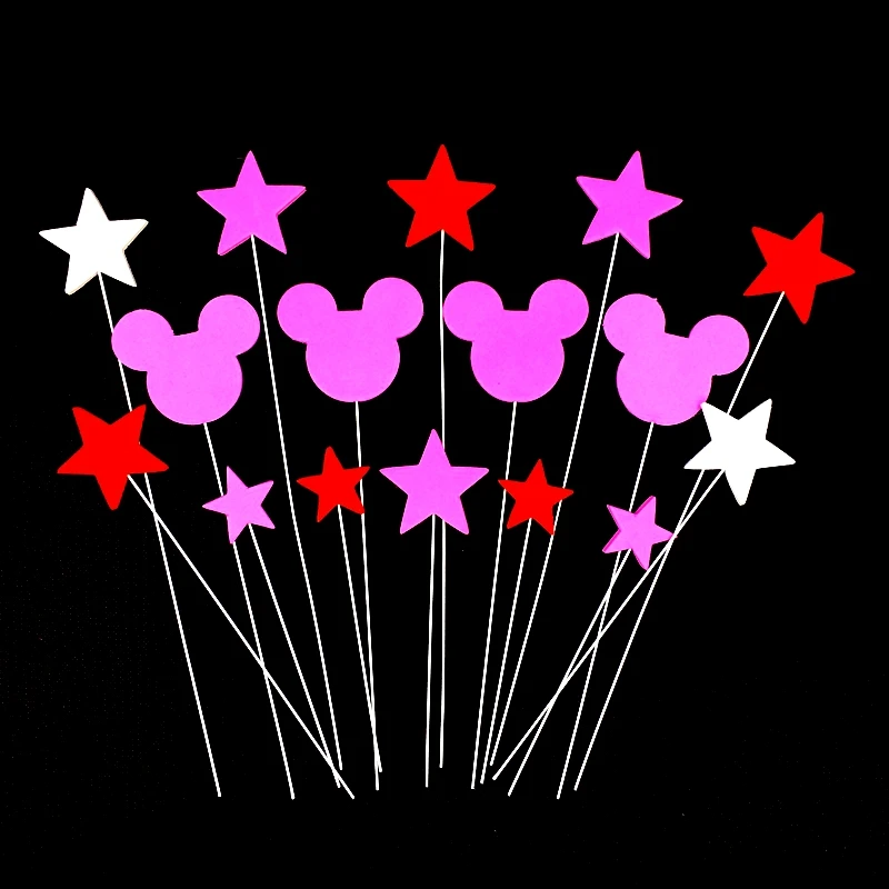 1Set/lot Cute Minnie Mickey Mouse Head Star Cake topper Fondant Wire+Sponge Foam Flag Kids Birthday Party Decoration Supplies