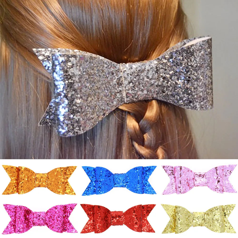 8 pcs / lot 3.94 '' Women Girl Big Glitter Hair Clips Bling Shiny Kids