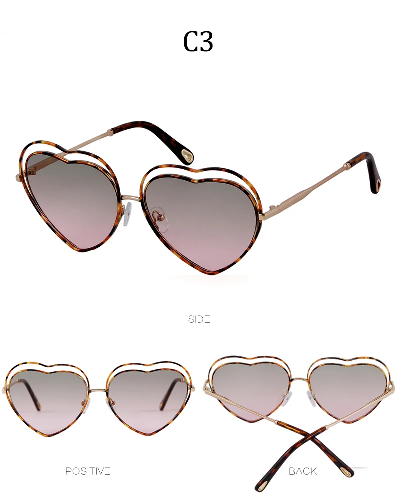 История 2018 Винтаж полые солнечные очки Для женщин Брендовая дизайнерская обувь мода, любовь, сердце рамка солнцезащитные очки из металла