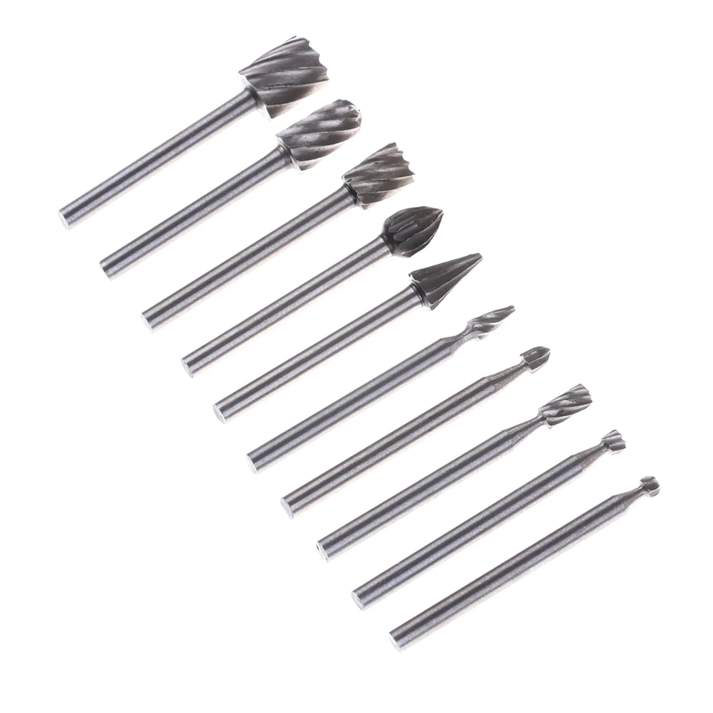 

10 Piece Carbide Rotary Burrs Tools Wood Stone Metal Root Carving High-speed steel Routing Router Drill Bits Set Milling Cutter