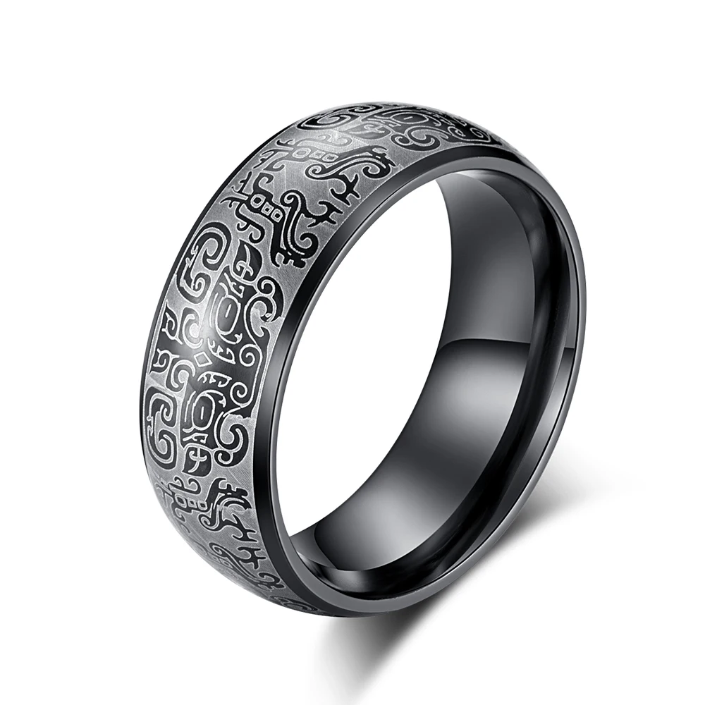 Китайское тотемное кольцо для мужчин черного/синего/золотого цвета, титановое стальное кольцо, винтажное мужское кольцо, ювелирные изделия на удачу